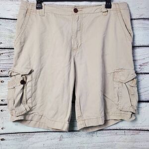 Aeropostale Men’s Cargo Shorts Size 38 Khaki Beige 100% Cotton Button Flap Pocke